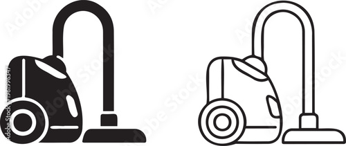 Vacuum cleaner icon set in line and silhouette styles, home appliance vector graphics, professional cleaning equipment symbols for household maintenance