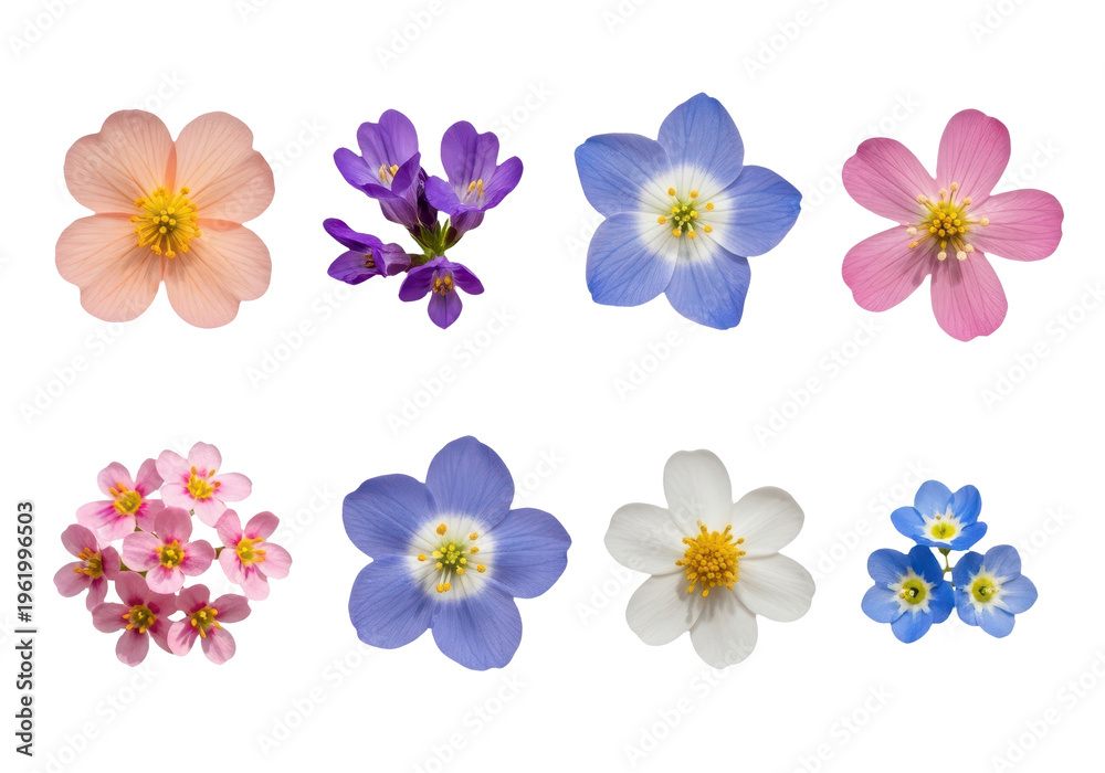 Naklejka premium Collection of various colorful spring flowers isolated on transparent background