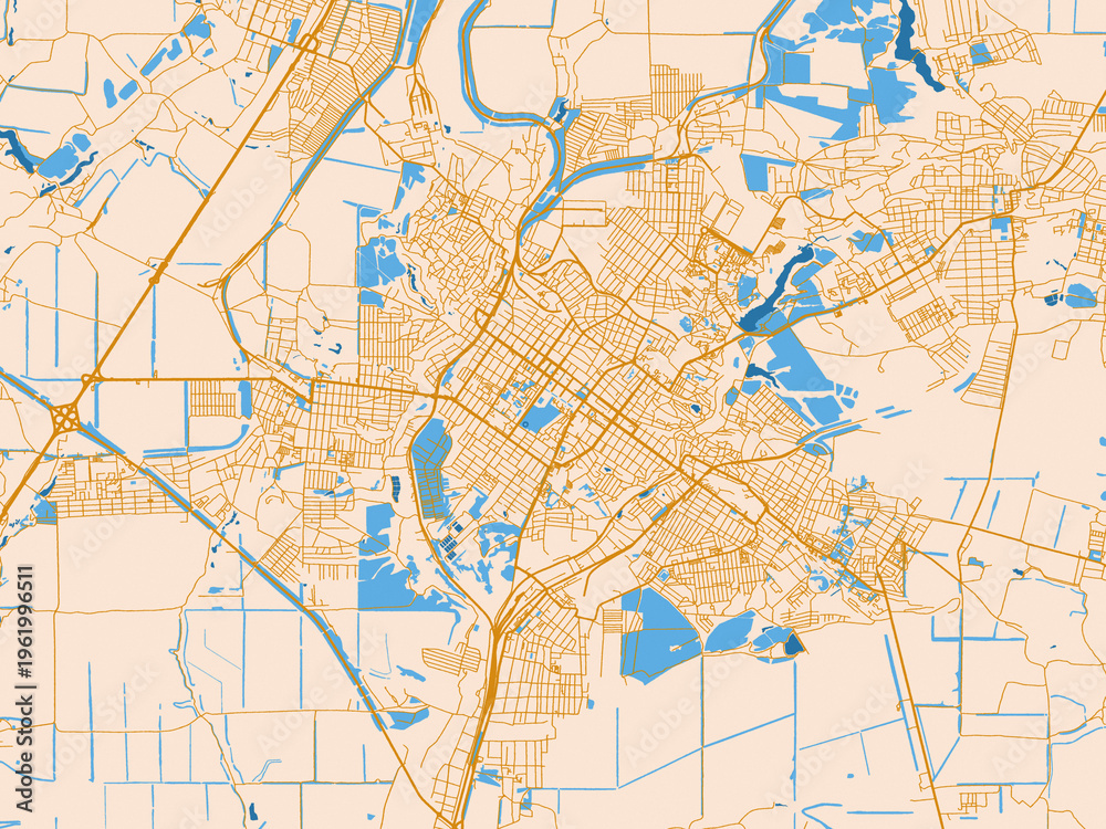 Naklejka premium Urban planning style map of Shakhty, Russian Federation