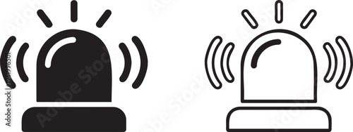 Emergency siren flasher icons, black and white police light vector set, flashing alarm signal symbols for security and warning systems