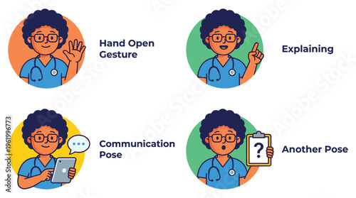 Illustrative set of a compassionate Doctor Healthcare Medical Professional demonstrating clinical communication and care