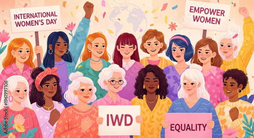 Diverse group of women celebrating International Womens Day together.