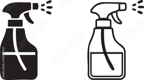 Spray bottle icon set in flat and line styles, cleaning detergent sprayer vector, household chemical disinfectant bottle symbols for hygiene