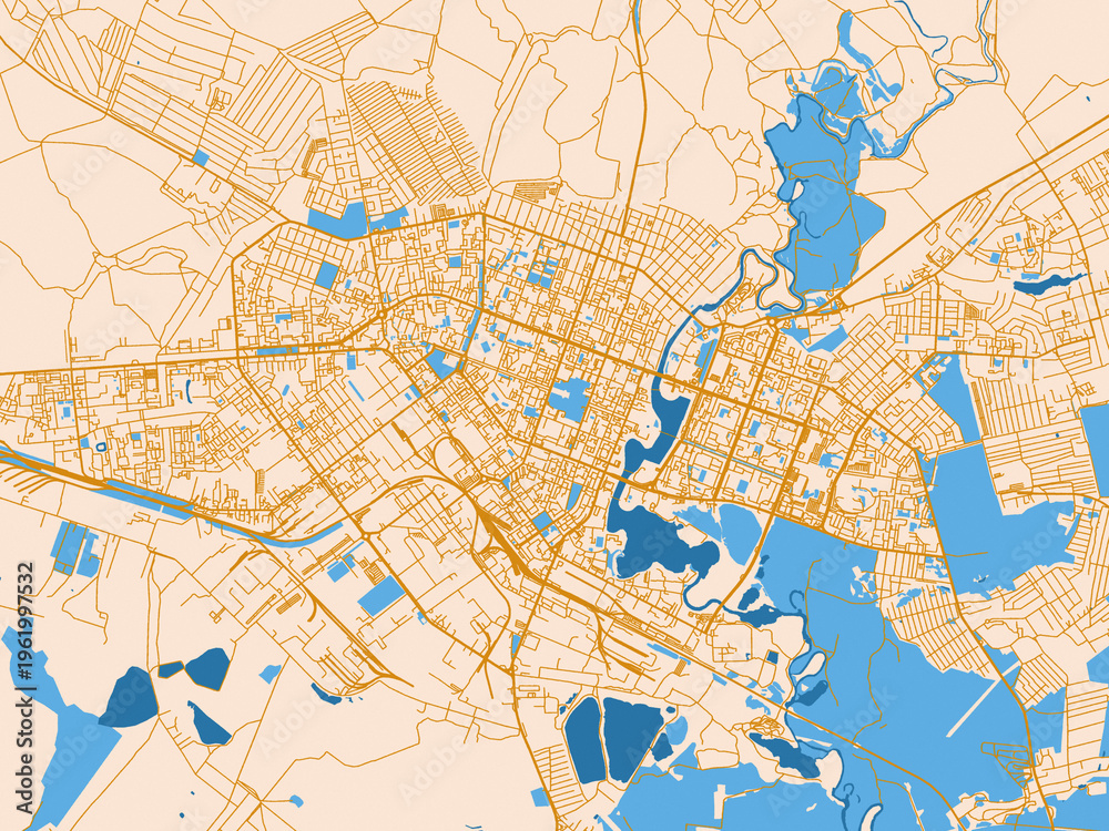 Fototapeta premium City layout poster — Yoshkar-Ola, Russian Federation – cream map with golden roads
