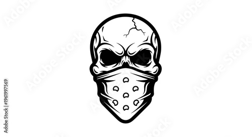 Biker Gangster Skull Wearing Bandana Vector Illustration, Aggressive Bandit Skeleton Head Design for T-Shirt or Logo