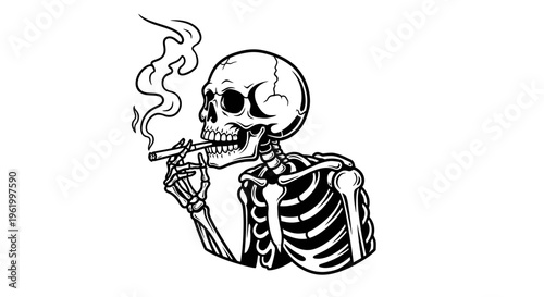 Vintage Skeleton Smoking a Cigarette Vector Illustration in Tattoo Art Style