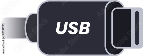 USB connector illustration. Universal serial bus digital charging cable. Electronics accessory. Fast data transfer, connectivity. Smartphone, laptop charger. USB-C port, plug adapter icon, tech gadget