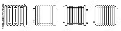 Illustration showcasing different designs of radiators with classic and modern styles