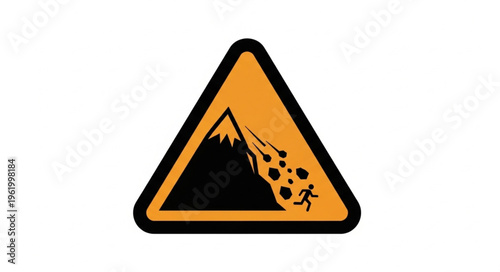 Warning sign for falling rocks and landslide danger.