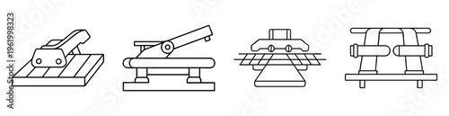 Black and white line drawings of various industrial machines and tools