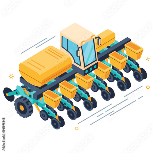Modern tractor seeder on white background. No editable stroke