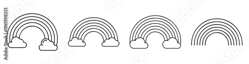 Variety of black and white rainbow illustrations with cloud accentuations