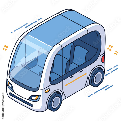 Futuristic autonomous electric vehicle on a white background. No editable stroke