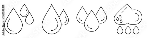 Conceptual minimalist line art drawing showing raindrops and a rain cloud