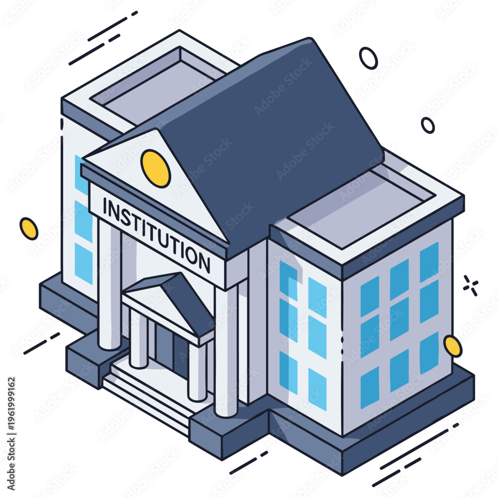 Naklejka premium Isometric illustration of a financial institution building with columns and roof