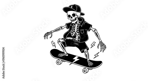 Skater Skeleton Character Riding a Skateboard, Urban Streetwear Style Vector Illustration