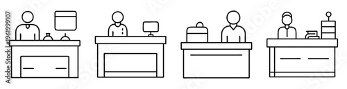 Four point of sale systems each with a person behind the counter