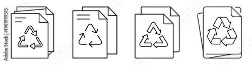 Recycling Paper Documents Icon Set Depicting Sustainability and Environmental Awareness