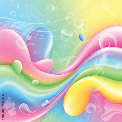 A vibrant abstract artwork with swirling rainbow-colored shapes