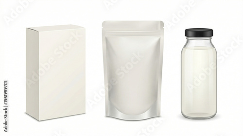 Minimalist Blank Packaging Mockup Set: Box, Pouch, and Bottle