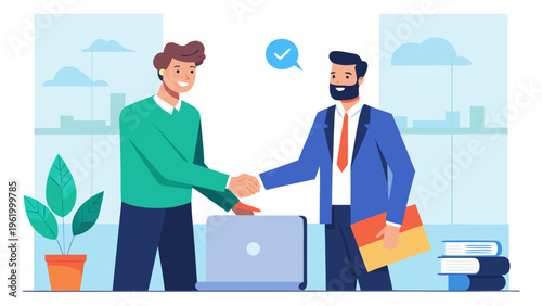 Business handshake, office partnership, corporate agreement, teamwork vector