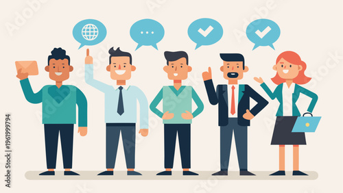 Business People, Communication Icons, Team Discussion, Office Conversation