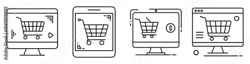 Online shopping on multiple devices representing business, ecommerce, digital purchase