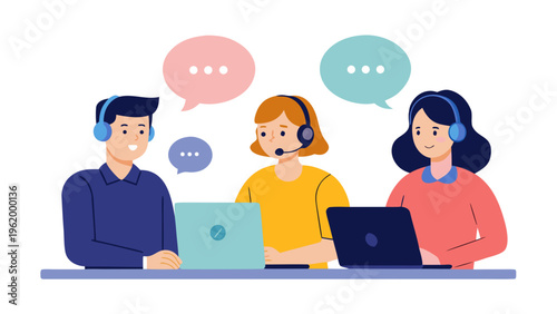 Customer support, call center, team, headset, communication