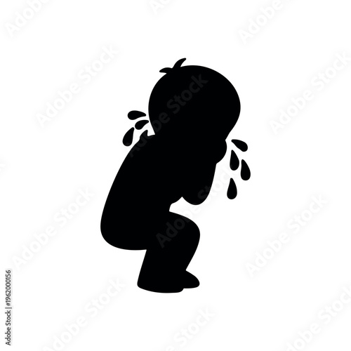 Crying child stress silhouette icon vector illustration on white background