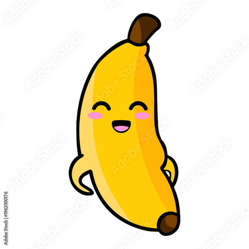 A cheerful cartoon banana with a happy face and cute expression