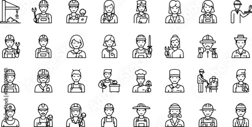 diverse professional team icons set in flat design for business and workplace concepts