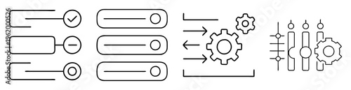 Collection of user interface control elements, including toggles, settings, and gears