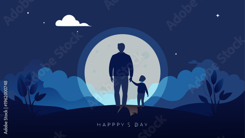 Father, child, moonlit night, silhouette, happy father's day