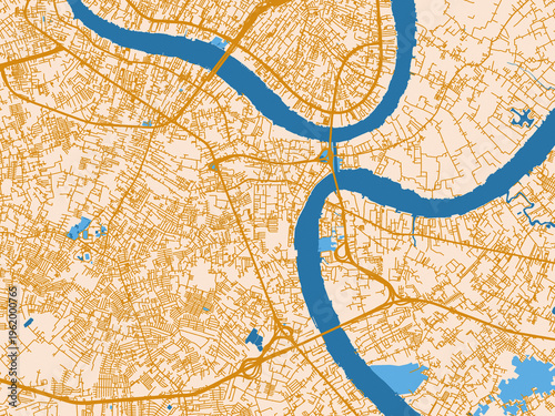 Urban cartographic illustration — Phra Pradaeng, Thailand