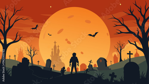 Halloween, spooky, graveyard, vector, illustration