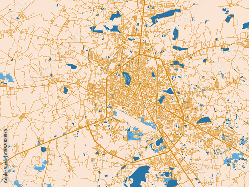 Fotografía Street map of Udon Thani, Thailand in light cream and blue contrast