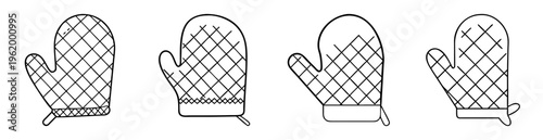 Collection of Four Oven Mitt Outlines with Various Design Elements and Shapes