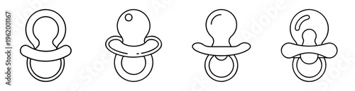 Outlined pacifiers in various designs intended for use by infants and babies
