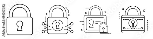 Various graphic illustrations of padlocks conveying different security concepts and features