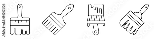Diverse paint brush icon set featuring different styles and paint applications