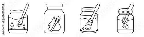 Four outlined jars with paintbrushes soaking, representing cleaning and art materials