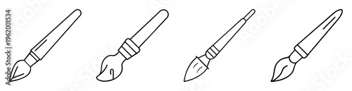 Line art image of four paintbrush outlines arranged horizontally on white background