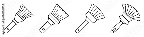 Four diverse paintbrushes in outline style, indicating artistic creation and design