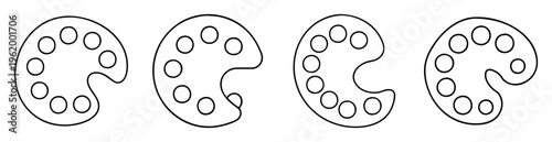 Four black and white artist palettes in a row with different shapes