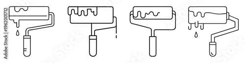 Simple black and white line art illustrations of four paint rollers