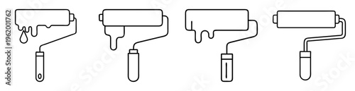 Four Black and White Paint Rollers in Different Conditions Vector Illustration