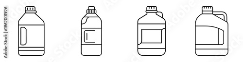 Outlined Illustration of Various Plastic Bottles for Cleaning Supplies or Liquids