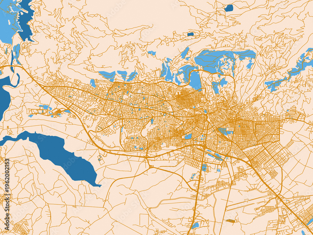 Fototapeta premium Simplified city layout of Kahramanmaras, Türkiye