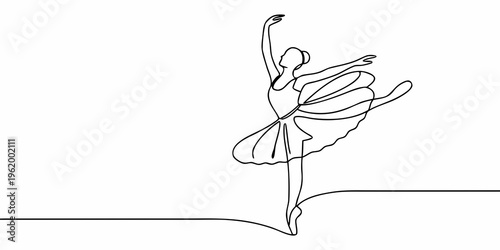 Elegant ballerina depicted in a single continuous line drawing style