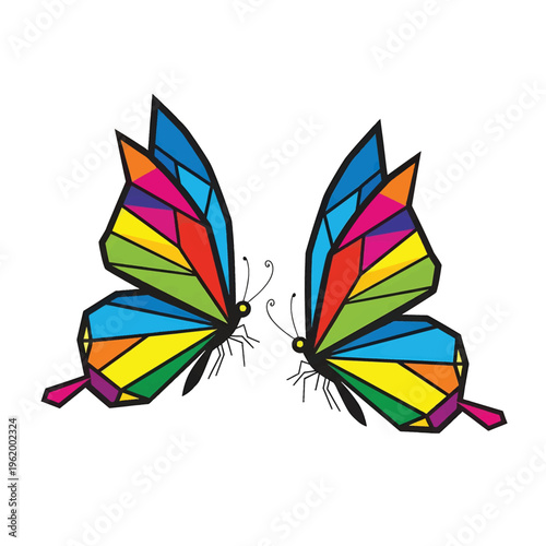 Colorful mosaic butterflies facing each other